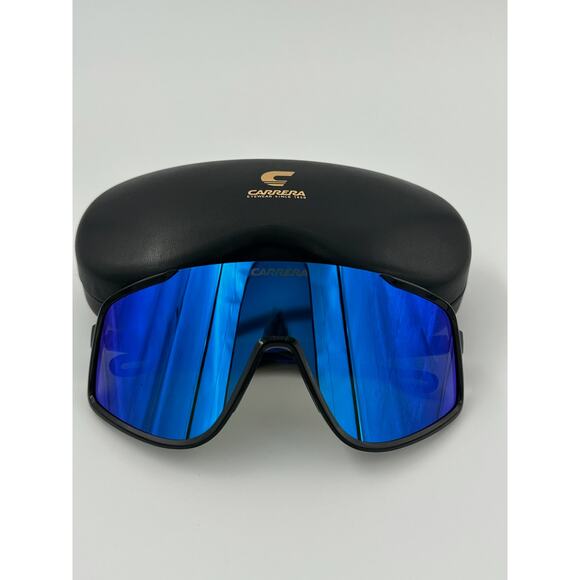 CARS101: Carrera 4017/S Men's Black Sunglasses with Blue Mirror Lenses - Picture 1 of 4